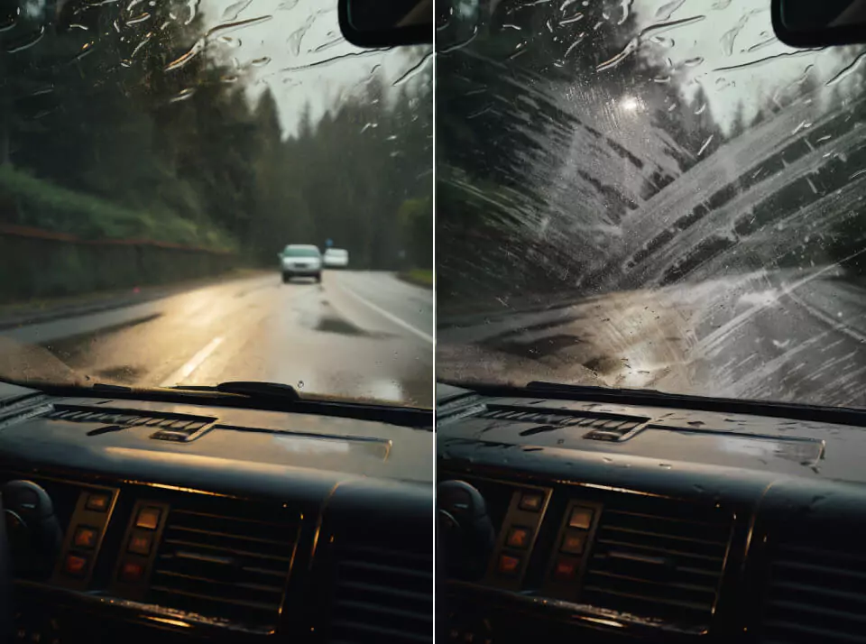RAINAWAY blade compared with a factory wiper blade